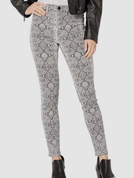 Hudson Jeans Denim - Hudson Barbara Snake Print Mid Rise Skinny Jeans 26 Gray Animal Print Stretch